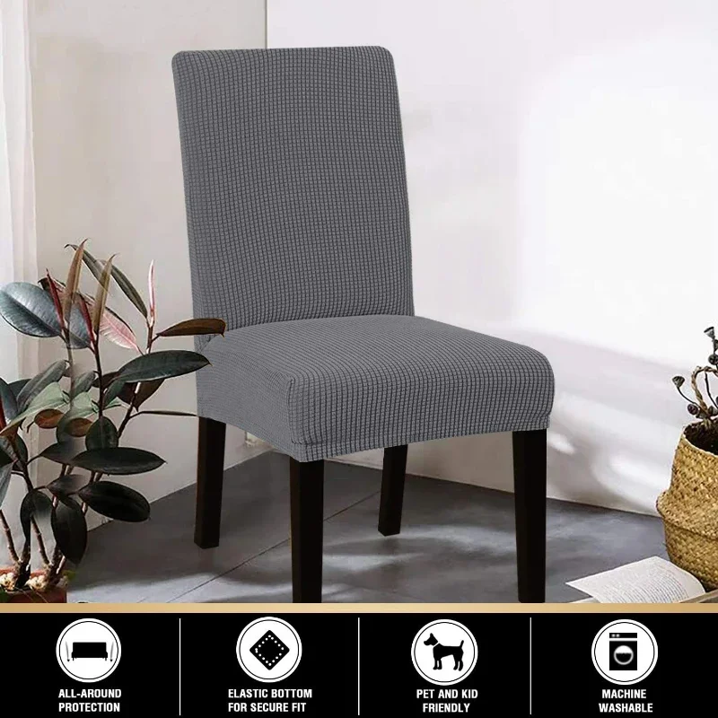 Stretch Jacquard Dining Chair Cover Solid Color Dustproof Seat Slipcover Elastic Anti-cat Scratch Chair Case for Living Room