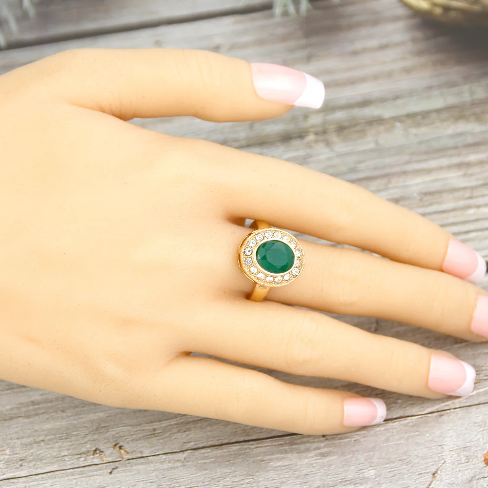 Sunspicems Arabic Crystal Ring Women Pigeon Egg Ring 18k Gold Color Finger Ring Literary Style Algeria Morocco Bride Jewelry