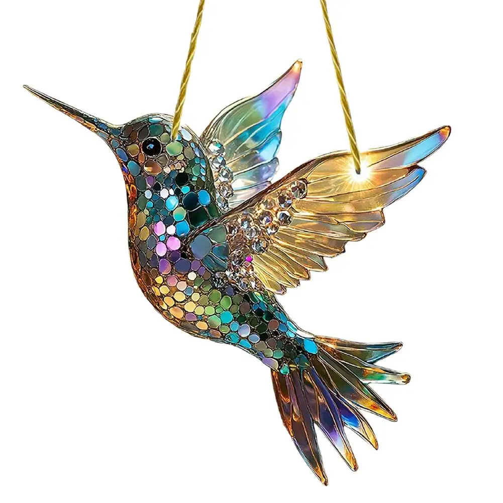 2D Hummingbird Christmas Trees Hanging Ornament Colorful Acrylic Window Decoration Porch Pendant For Home Window Indoor Decor