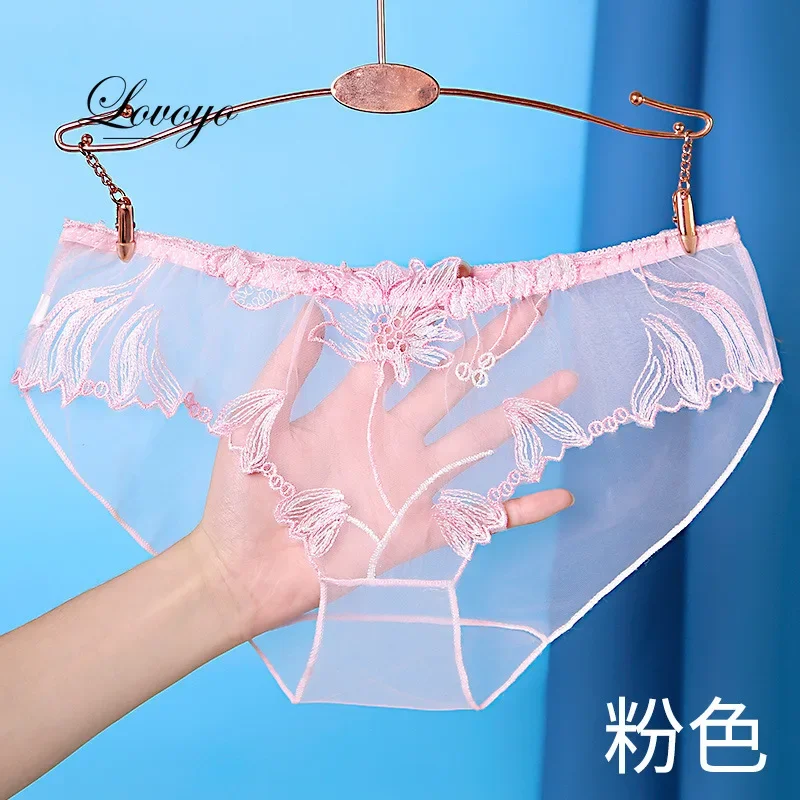 Sexy Transparent Mesh Sheer Briefs Women Super Thin Floral Mesh Panty Perspective Brief Underwear Plus Size M-XXL