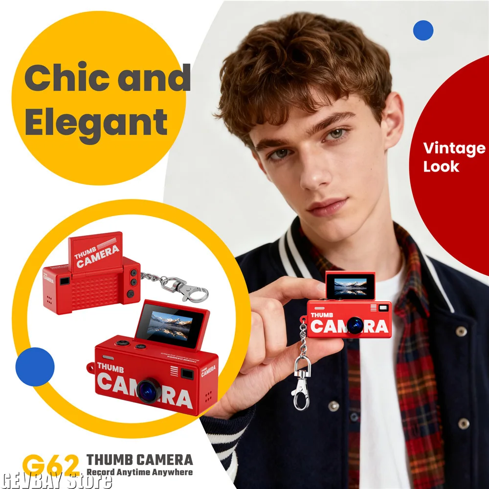 G62 Retro Mini Keychain Thumb Camera 1080P HD Recorder Built-in Flash Outdoor Sports Camera Video Shooting Children Camera 2026