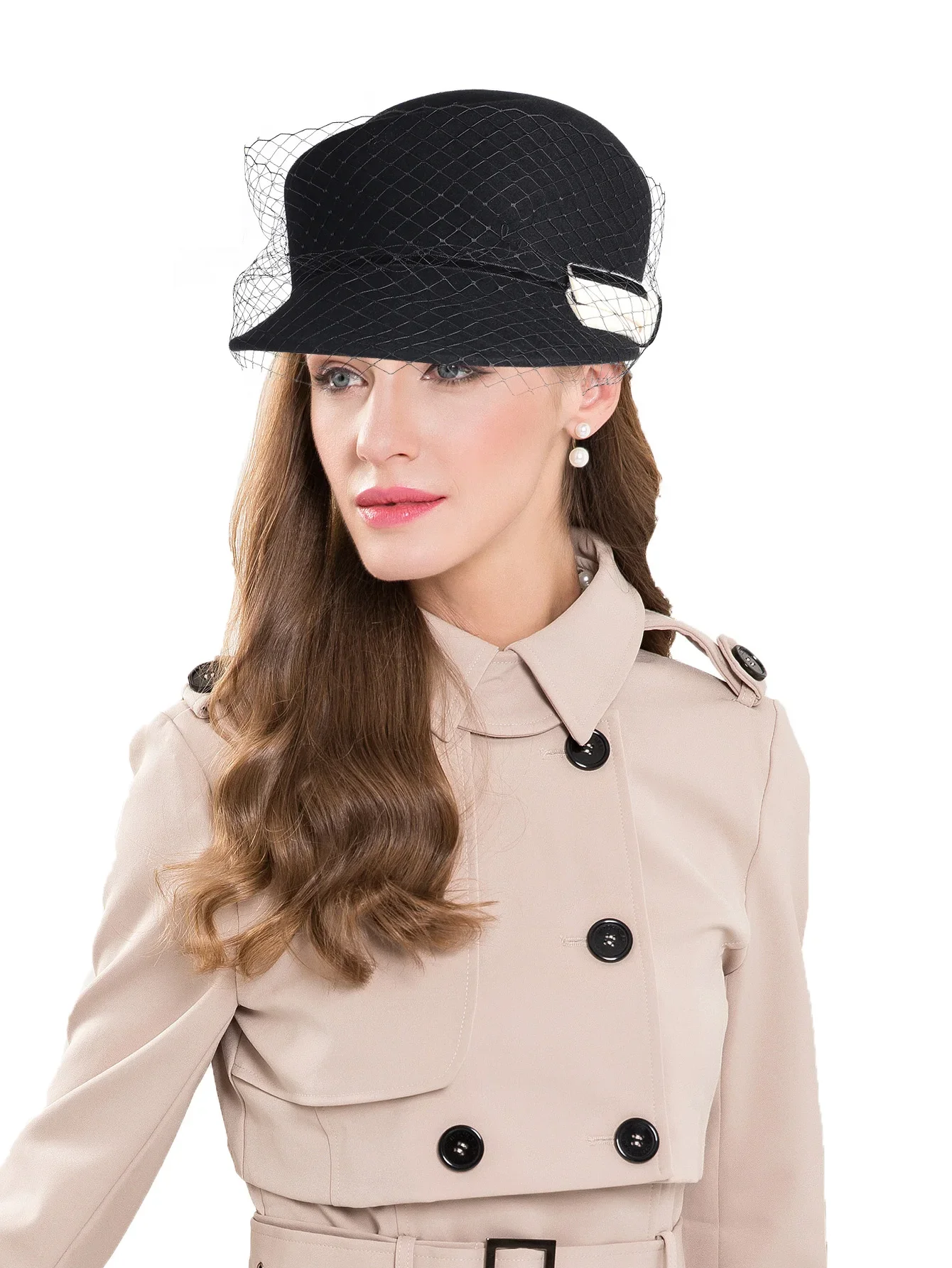 

Autumn/Winter Black Wool Felt Mesh Equestrian Hat For women Ladies Elegant vintage Party Wedding Church Beret Hats With Bow Veil