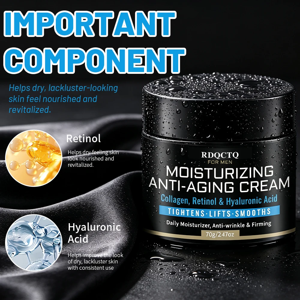 Men's Face Moisturizer Cream | RDQCTQ Daily Facial Skincare with Collagen, Retinol & Hyaluronic Acid, Hydrating Skin Care Lotion