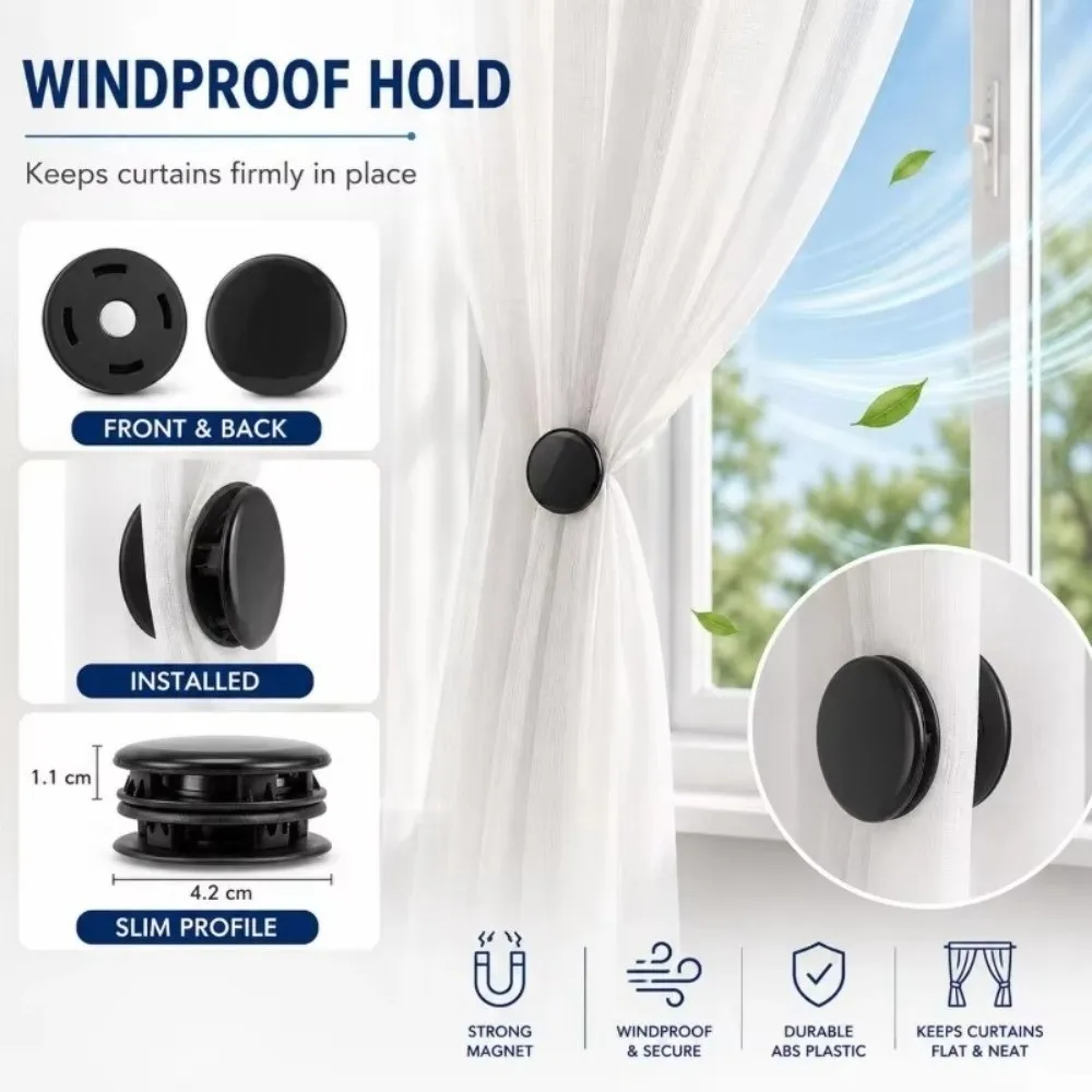 ABS Magnetic Curtain Closure Clips No Drill Anti-Leak Light Curtain Gap Stoppers Curtain Light Blocking Fasteners