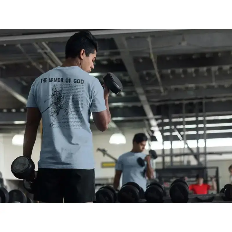 ARMOR of GOD T Shirt mens ephesians psalm back men's knight gym workout lifting fitness blue Christian