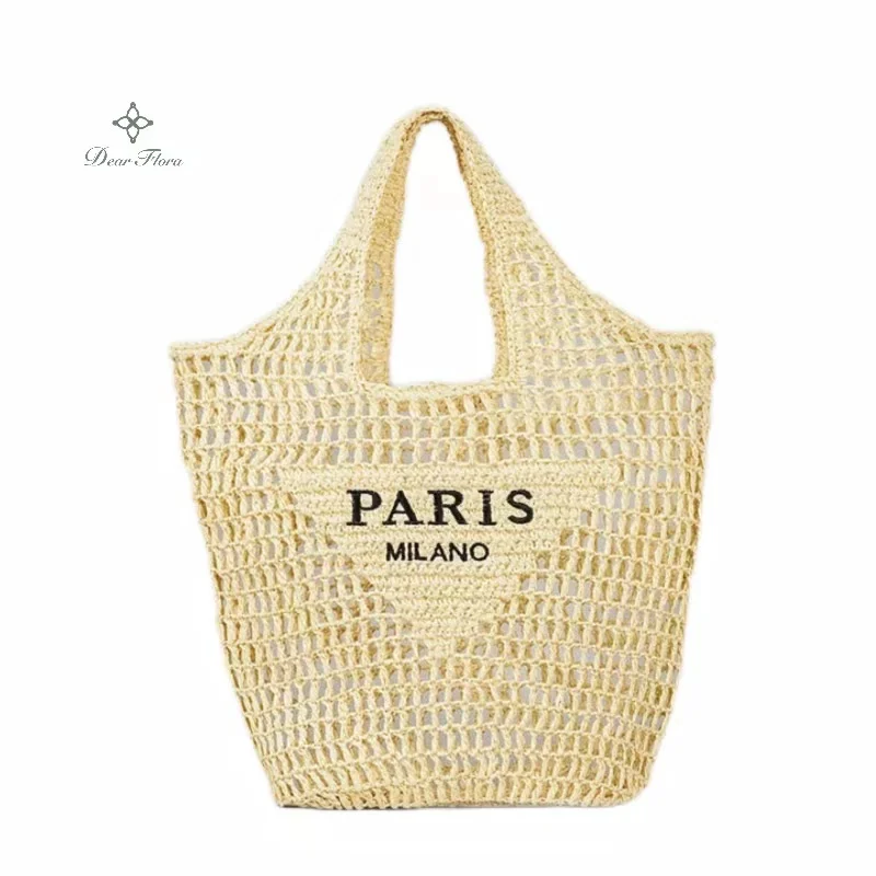 Women's Summer Beach Vacation Fashion Straw Knitting Shoulder Bags Luxury Hollow Out Handbag Portable Large Capacity Casual Tote