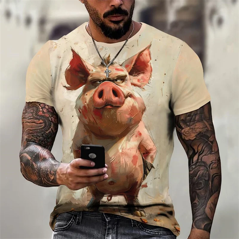 Angry Animal Pattern T Shirt Men\'s Gorilla Pig 3D Printed Tees Fashion Casual Short Sleeve Round Neck Oversized Street T-Shirts