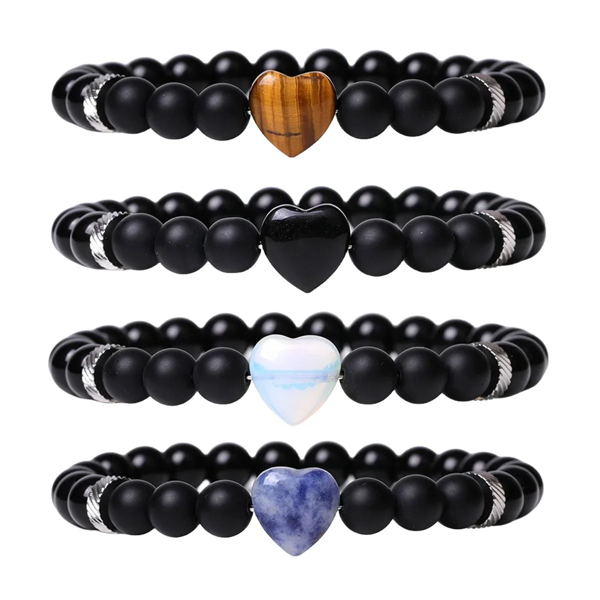 JOYA-Pulseiras De Coração De Cura De Pedras Preciosas Naturais para Mulheres e Homens, Proteção De Ônix Preto, Liberação De Ansiedade, Bring Lucky Love, 8mm