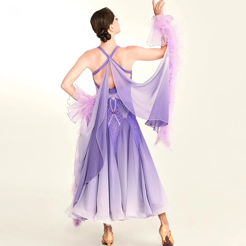 Flilin Flower Shadow Customized High-end Ballroom Dance Dress Modern Games Big Swing Gradient Color  Performance Costumes