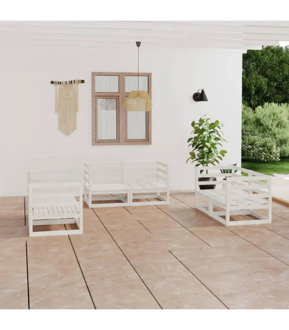 Garden sets garden living room Set of 6 pieces white solid pine wood