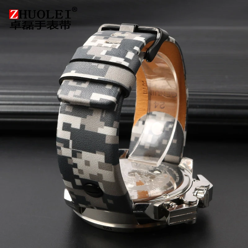 For diesel DZ7311 4318 7395 Series Soft Genuine leather Strap Camouflage gray cowhide Watchband 24mm 26mm 28mm Men\'s Bracelet