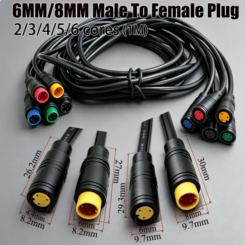 1M M6/M8-2/3/4/5/6Pin Core Male To Female Julet Electric Butt Cable Plug Connector Scooter Brake Waterproof Signal Sensor Cord
