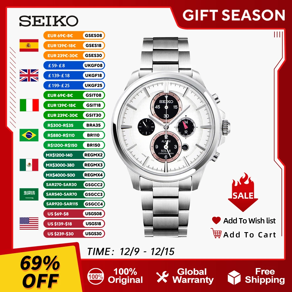Original SEIKO Japanese watch Stainless Steel Waterproof Fashion Leisure Quartz Watches SSC033J1