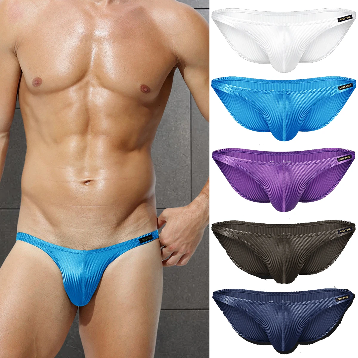Men Sexy Spandex Elastic High-split Triangle Underwear Low Rise Quick-dry Breathable Narrow Crotch Tight Pouch Briefs Underpants