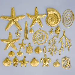 6pcs/Lot Stainless Steel Ocean Animal Charms For Jewelry Making Earring Necklace Starfish Coral Seahorse Pendant DIY Accessories