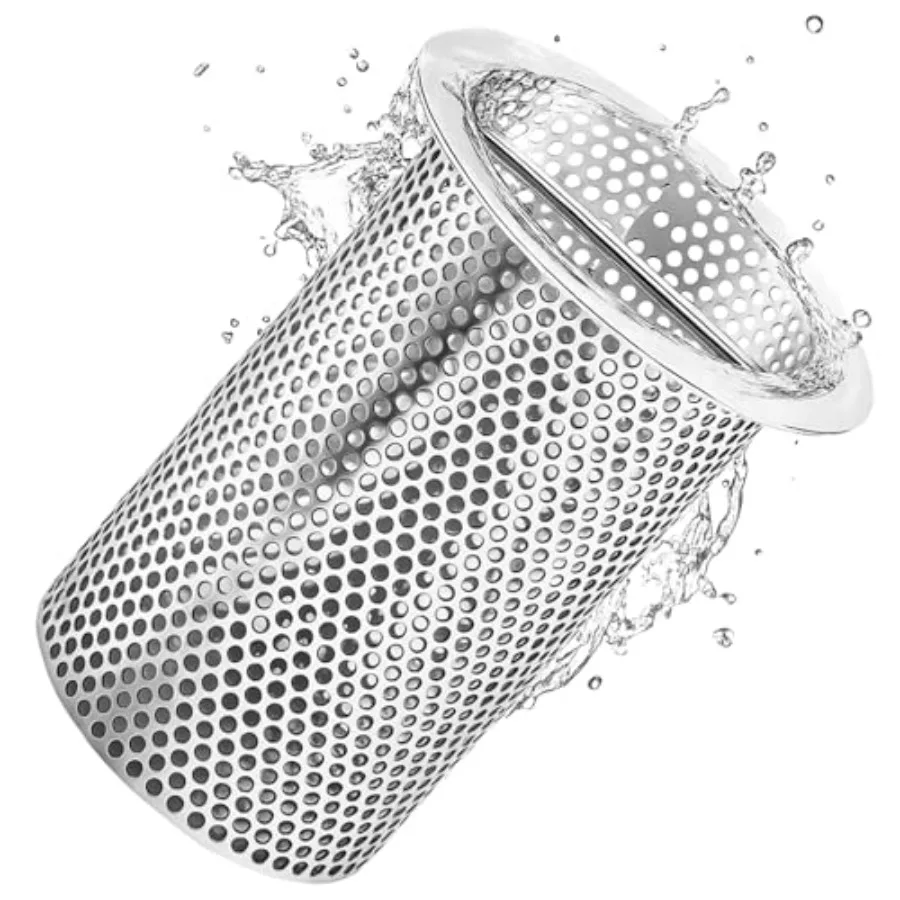 

Коммерческий напольный сливной фильтр-сетка диаметром 4 дюйма, 6-дюймовая перфорированная цилиндрическая сетка, 36-ячеечная корзина для слива из нержавеющей стали с ручкой для переноски, усиленная