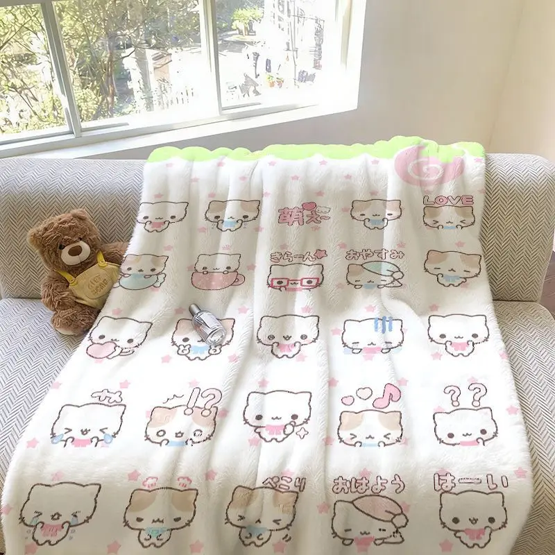 Cute Kawaii Kitten Throw Blanket, Thin Summer Air Conditioning Quilt, Nap Cover for Office Dorm Sofa, Perfect Gift