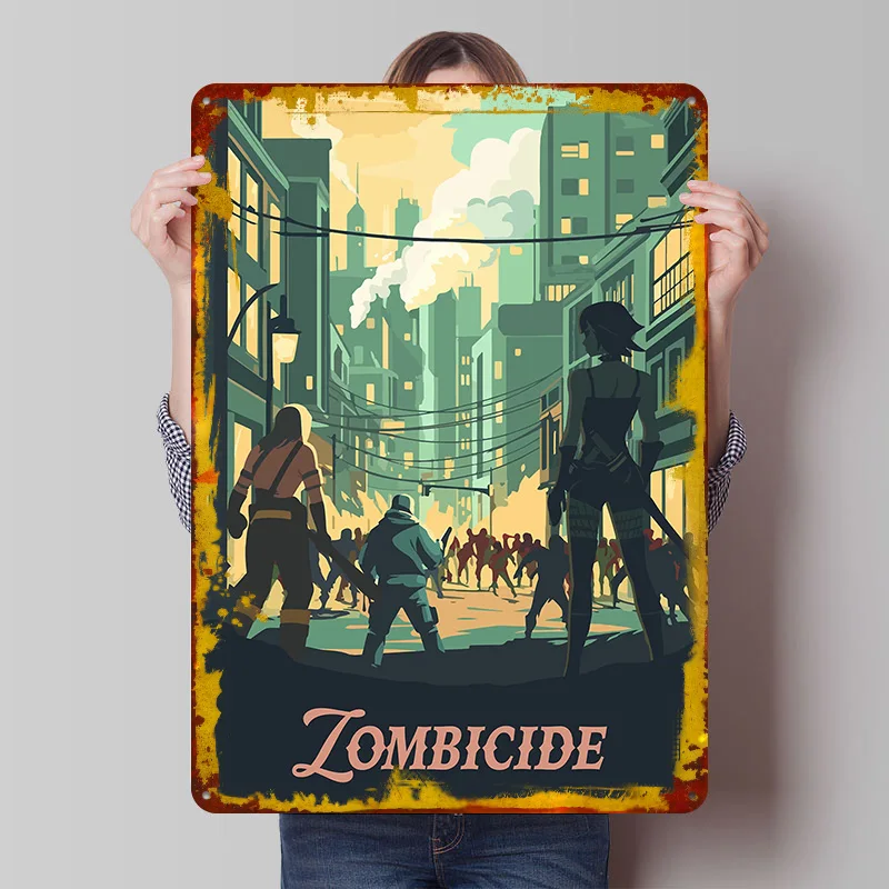 Placa de Metal Personalizada Inspirada no Jogo Zombicide, Arte de Parede Retro Vintage para Decoração de Man Cave e Banheiro