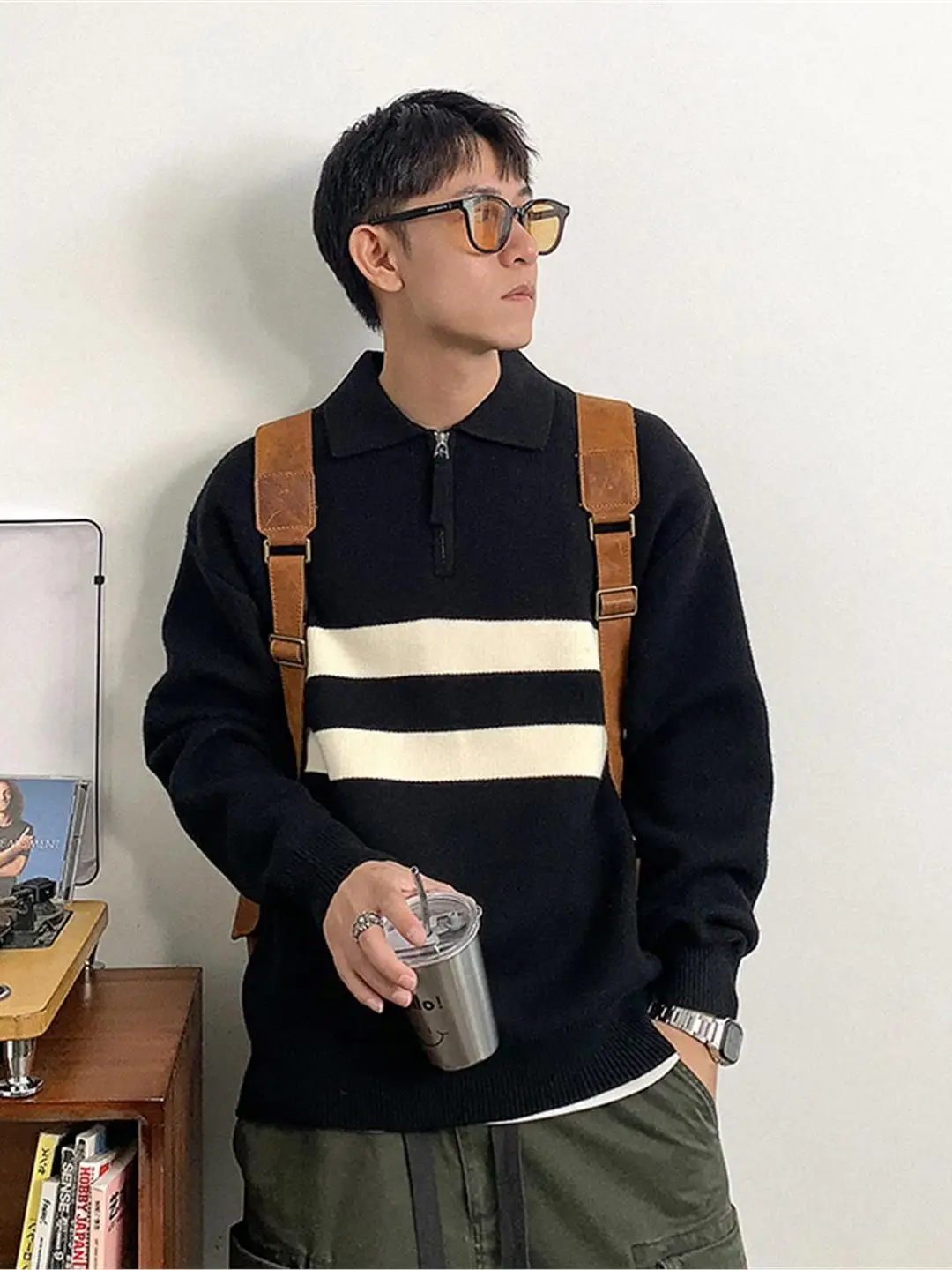 

Retro American Sle f Zipper Knitted Sweater Men's Casual Inner Wear Autumn Winter Trendy Brand Loose Fit Warmth Comfort