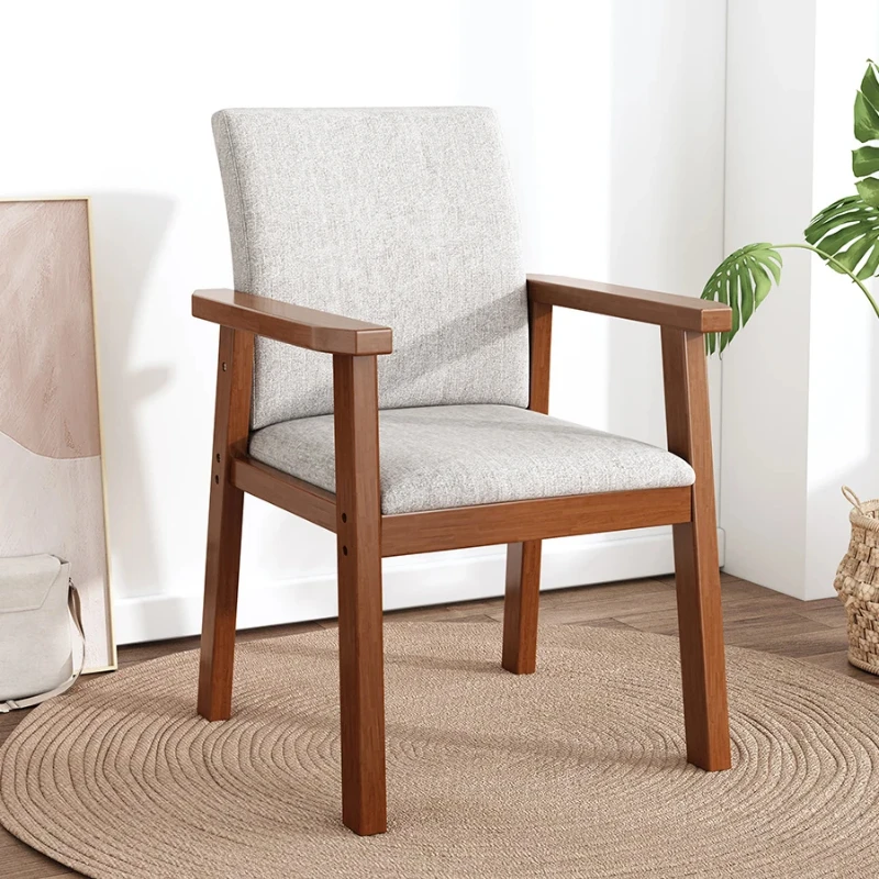 

Retro Walnut Dining Chairs Wooden Armrests Beige Upholstered Seats Stylish Kitchen Cafe Chairs Modern Living Room Decor