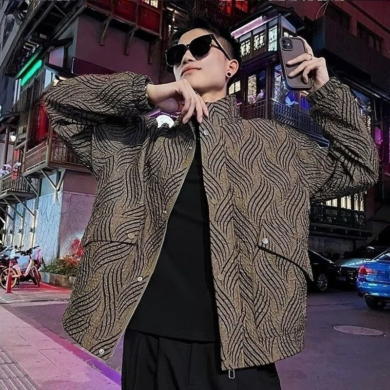 ​Luxury Crinkled Leather Men's Jacket 2025 Spring Autumn Collection Stand Collar Streetwear Design for Rugged Charm​