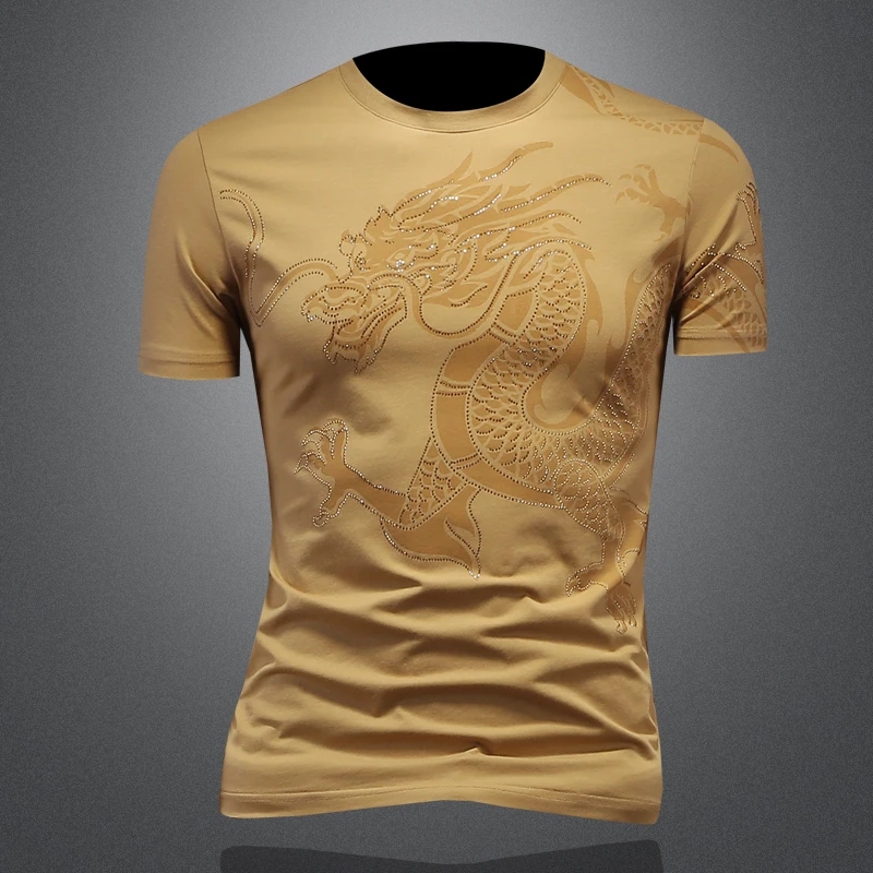 

Футболка с принтом «Год Дракона», с коротким рукавом, круглым вырезом, мужская, модная, в городском стиле, из дышащего полиэфирного волокна, летняя новинка