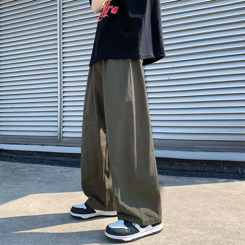 Spring Cotton Wide Leg Pants Men Fashion Solid Color Casual Pants Men Streetwear Korean Loose Straight Pants Mens Trousers S-5XL