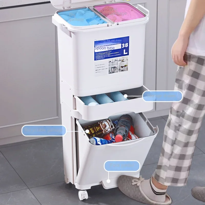 Kitchen Square Wastebasket Double-Layer Sorting Trash Can Press Type Plastic Large Trash Bin with Lid Household Baskets