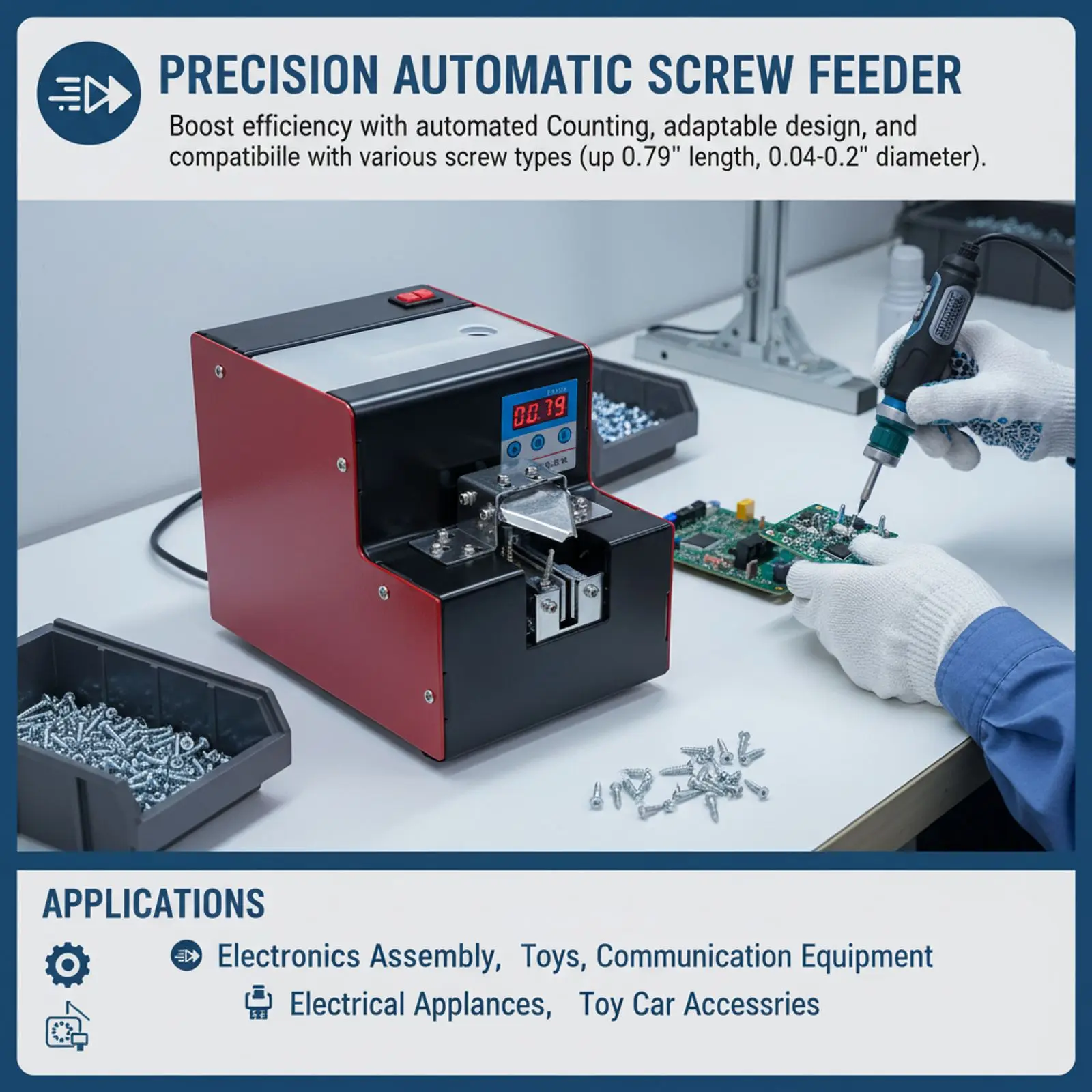 

LED Automatic Screw Feeder, Screw Arranging Machine Screw Supplier Applicable Screw Size 1-5mm, Screw Length Less Than 20mm