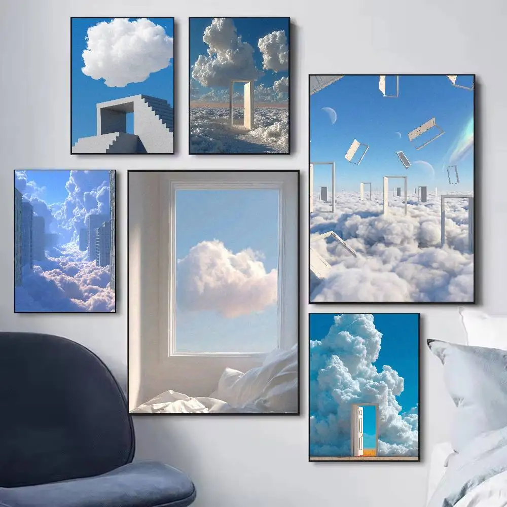Surreal Dreamlike Sky Cloud Portal Art Poster, Abstract Surrealist Architecture Wall Print Dreamcore Aesthetic Bedroom Decor