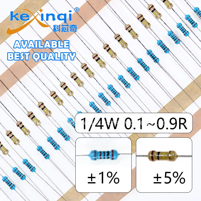 (100pcs) 1/4W Metal Film Resistor 1% Carbon Film Resistor 5% 0.1R~0.91R 0.47R 0.22R 0.33R 0.5R 0.68R 0.15R Ohm Resistance