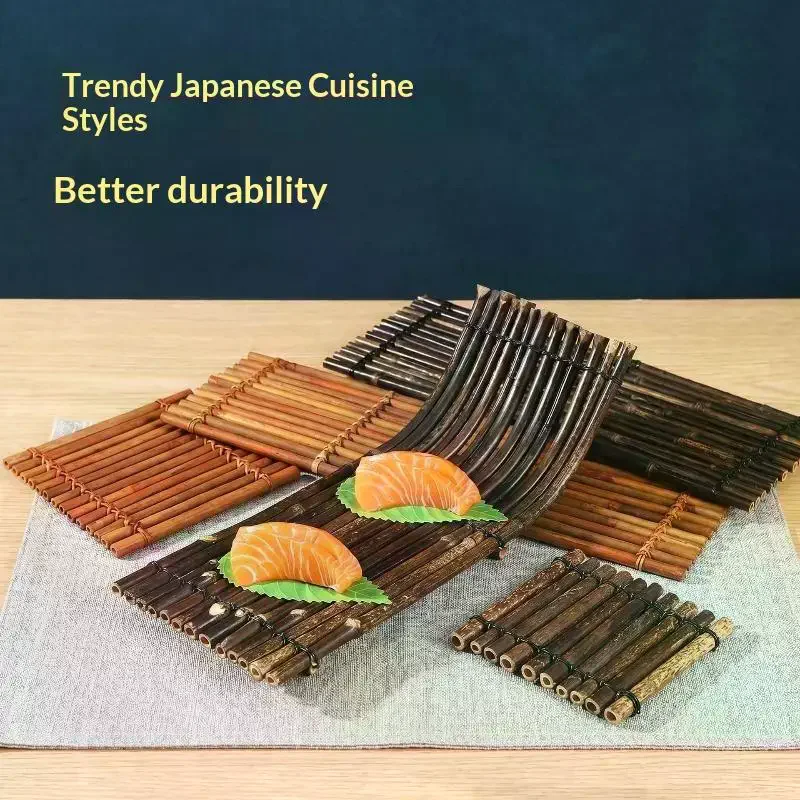 Vintage Bamboo Sushi Dish Seafood Decorative Grass Fence Japanese Korean Plate Cuisine Boats Creative Exquisite Tool