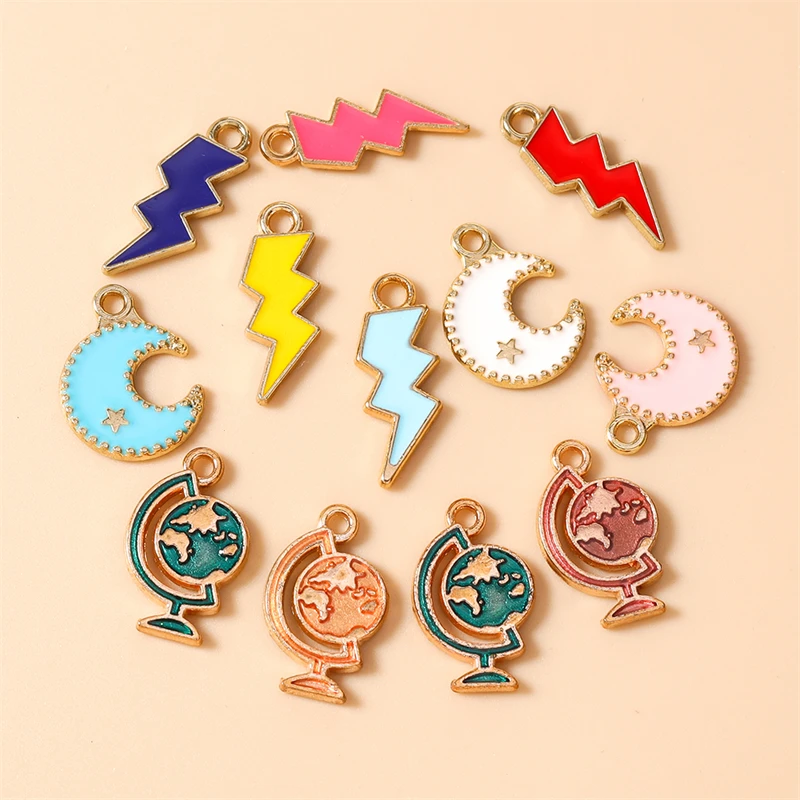 10 Stück niedliche, bunte Emaille-Anhänger in Form von Blitz und Mond für die Schmuckherstellung, Ohrringe, Anhänger, Halsketten, Armbänder, DIY-Bastelzubehör – Detail 3