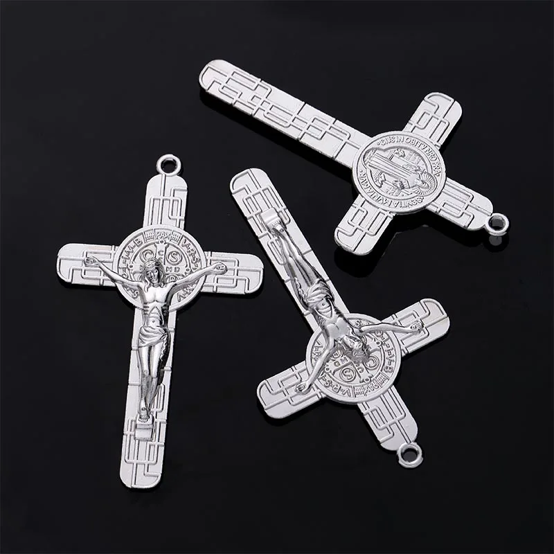 Large Cross Pendant Jesus Figure Pendant Connector Catholic Large Rosary Center Medal