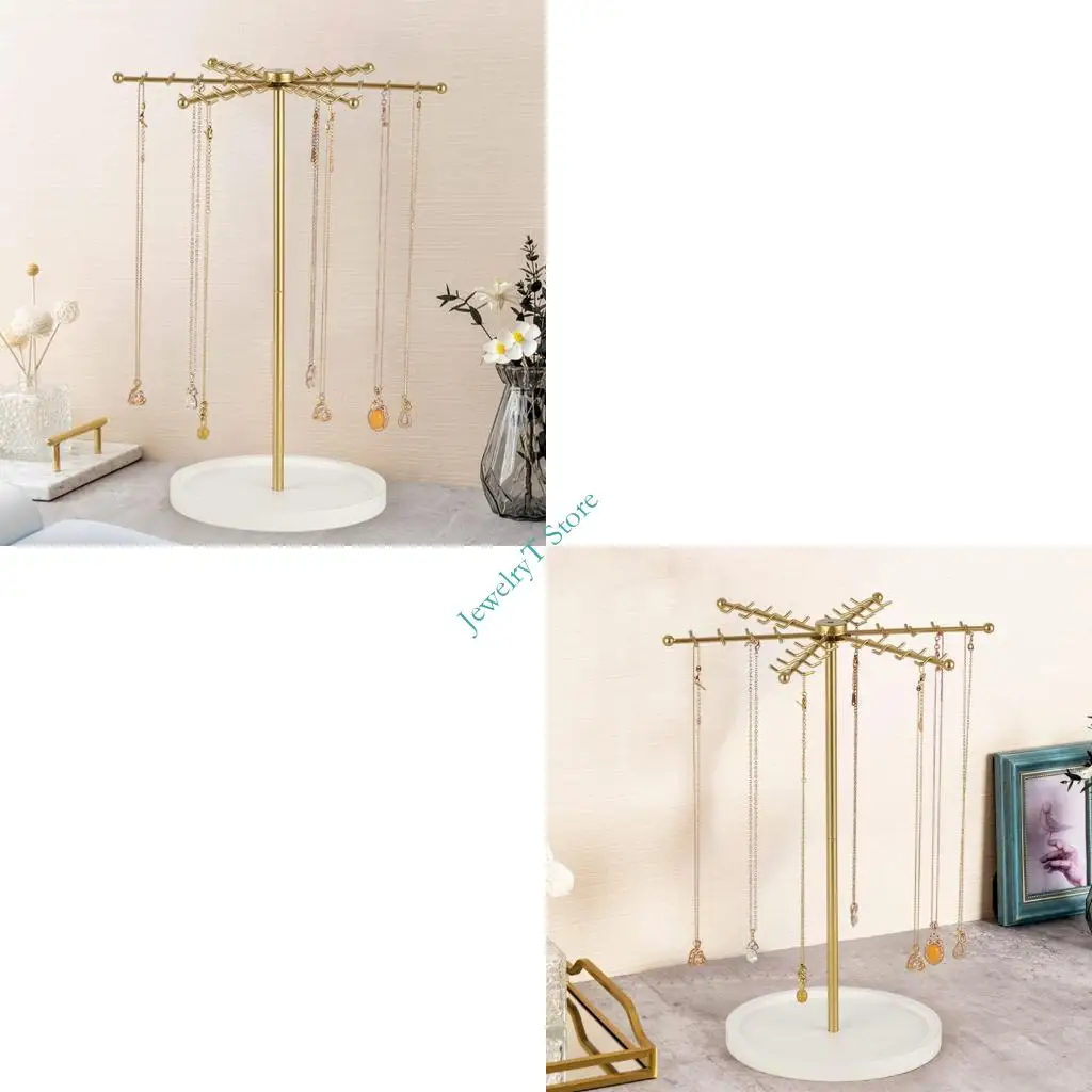 

LX9D Gold Iron Jewelry Holder 48 Hooks 360 Spin Heress Rolid