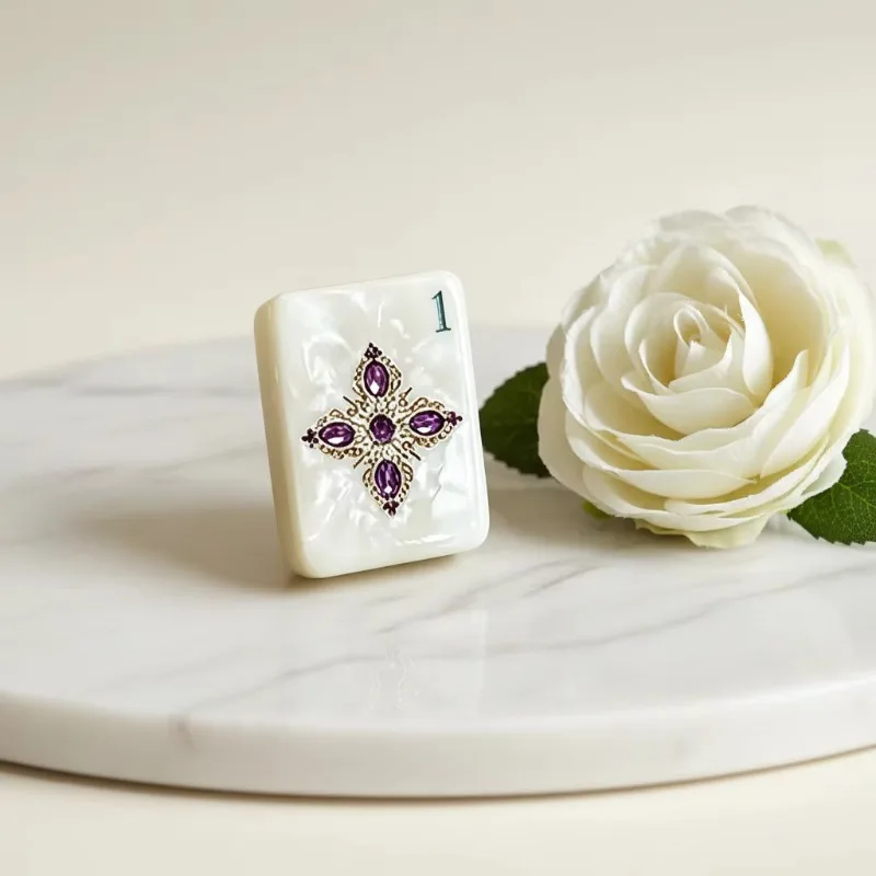 Luxury Modern Diamond Pearl Shell American Mahjong Tiles Eco-Friendly Portable Game Western Mahjong Set Mahjong Accessories