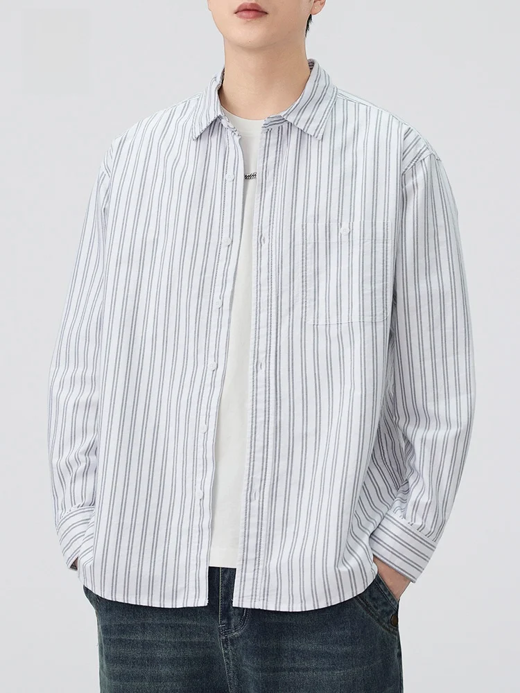 

American Sle Men's Loose Fit Long Sve Striped irt Pure Cotton Spring Commuter Versatile Outerwear Breathable Casual irt