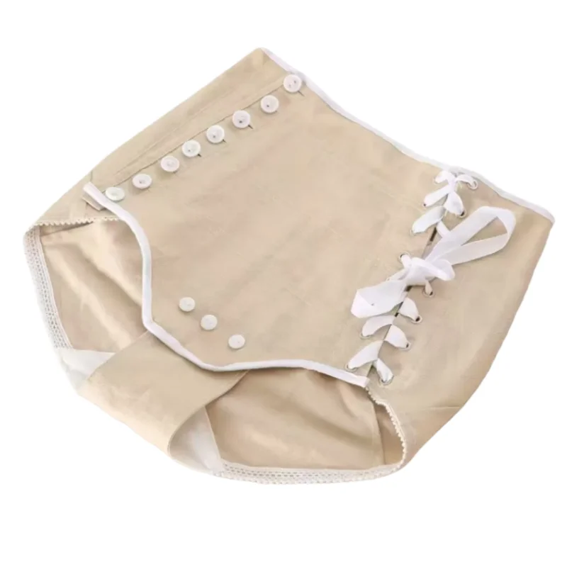 High Waisted Pure Cotton Lace Trim Women Underwear Lace up Button Design Briefs Sissy Live Show Dance Sexy Costume Panties﻿﻿﻿