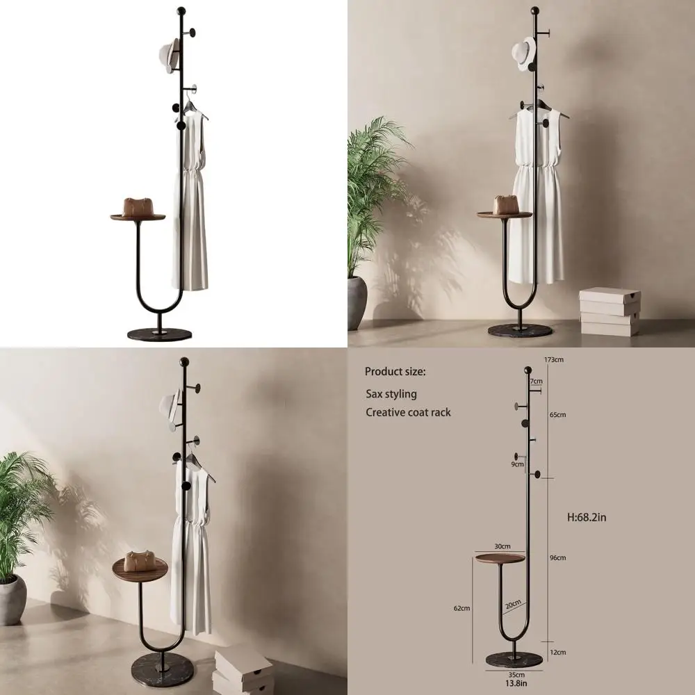

6-Hook Metal Freestanding Coat Rack with Storage Tray, Marble Base Coat Tree for Home, Ideal for Bags, Clothes, and Hats