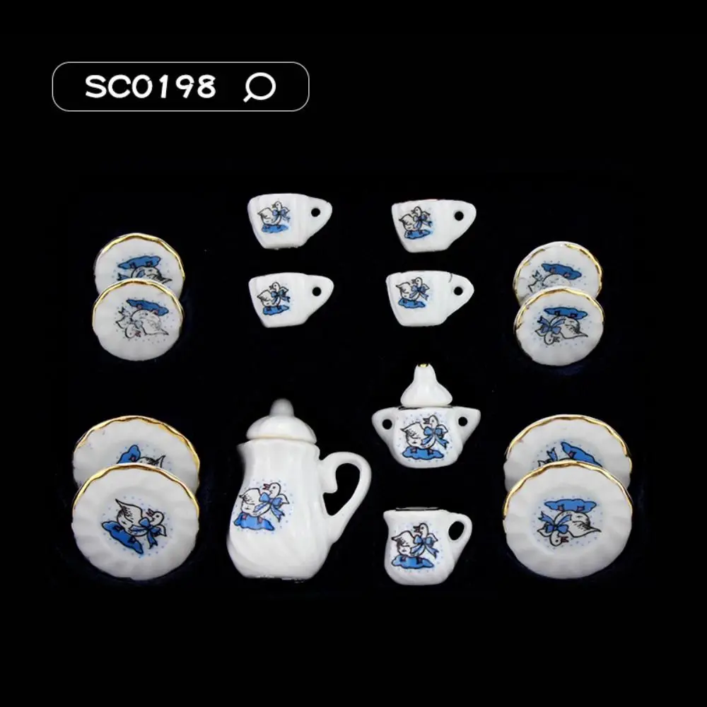 

Ceramic Dollhouse Miniature Tea Set Kettle Tableware Doll House Cup Model Set Flower Tray Miniature Porcelain Tea Cup Set