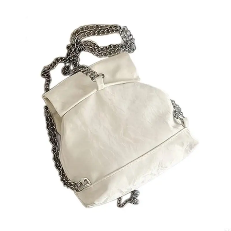 

X7XC Elegant Backpack With Chain Detail PU Leather Casual School Bag For Females