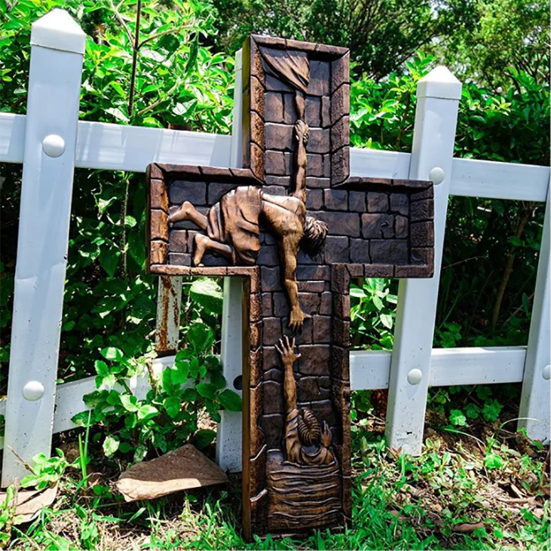 Handmade Savior Wooden Cross Wall Decor - 3D Carved Jesus Religious Art, Vintage Church Hanging Crucifix for Home Altar