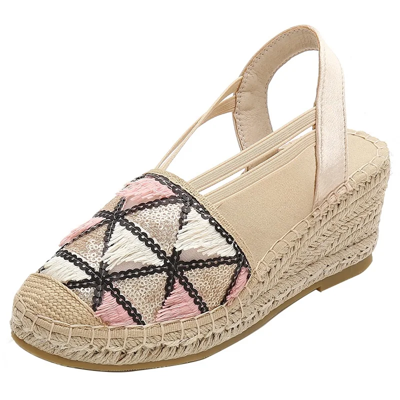 New Platform Espadrille Sandals For Women Chaussure De Luxe Pour Femme Sandalias Con Cuña Mujeres Verano 2024