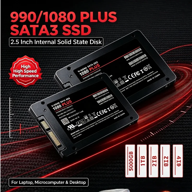 2.5 Inch SATA3 990/1080 PLUS Internal SSD, 500GB 1TB 2TB 4TB Solid State Disk for Desktop, Microcomputer, Laptop