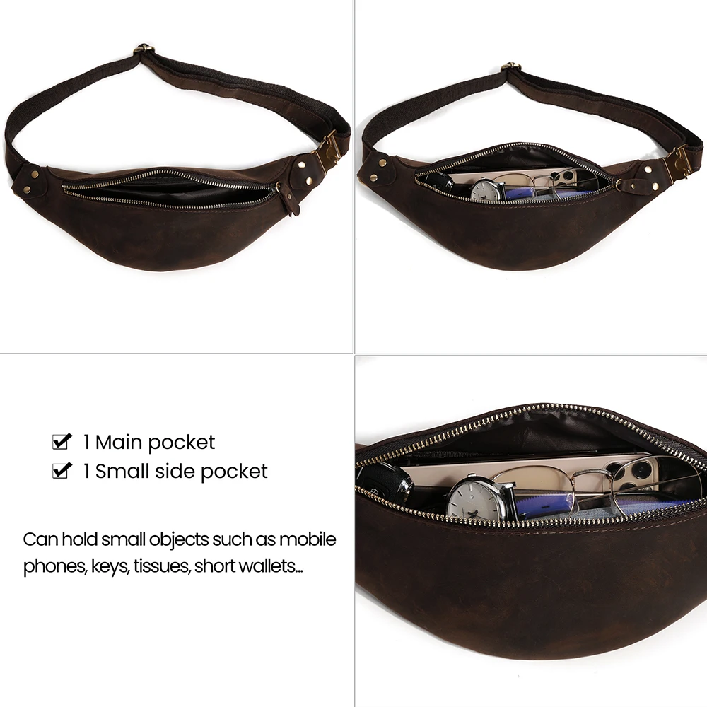 JOGUJOS Genuine Cow Leather Men Chest Bag Vintage Small Fanny Pack Bum Phone Case Sling Pouch Male Travel Waist Bag