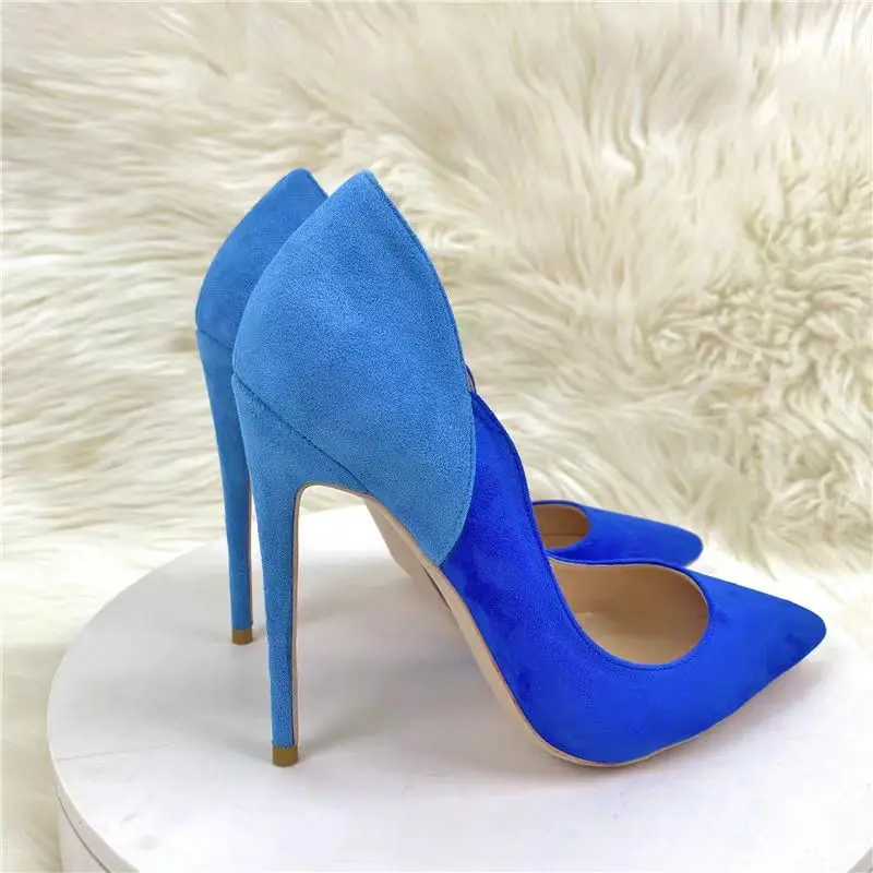 Blue Patchwork Slip On Shallow Pumps Thin High Heel Pointed Toe Fashion Sexy Summer Big Size 2024 Woman Shoes Zapatillas Mujer