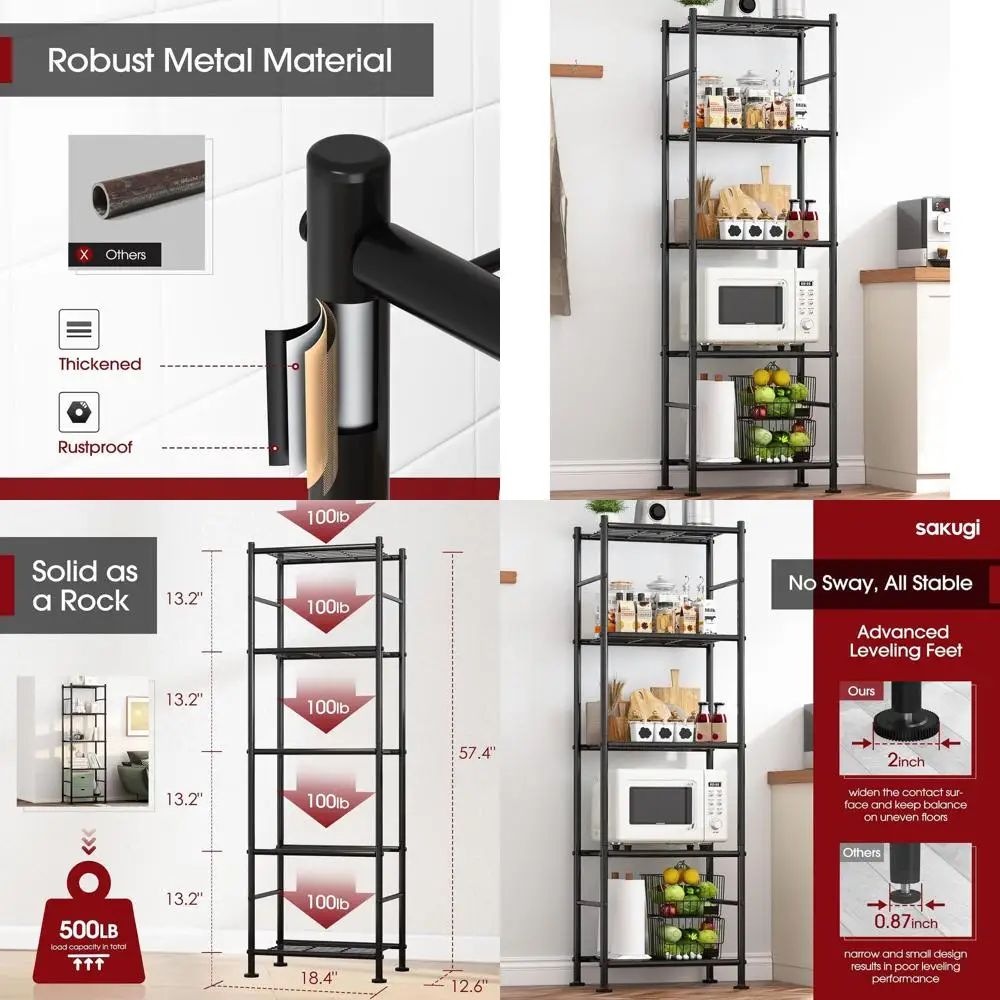 

5-Tier Heavy Duty Metal Shelving Unit for Garage, Kitchen, and Closet, 18.4W x 12.6D x 57.4H, Black