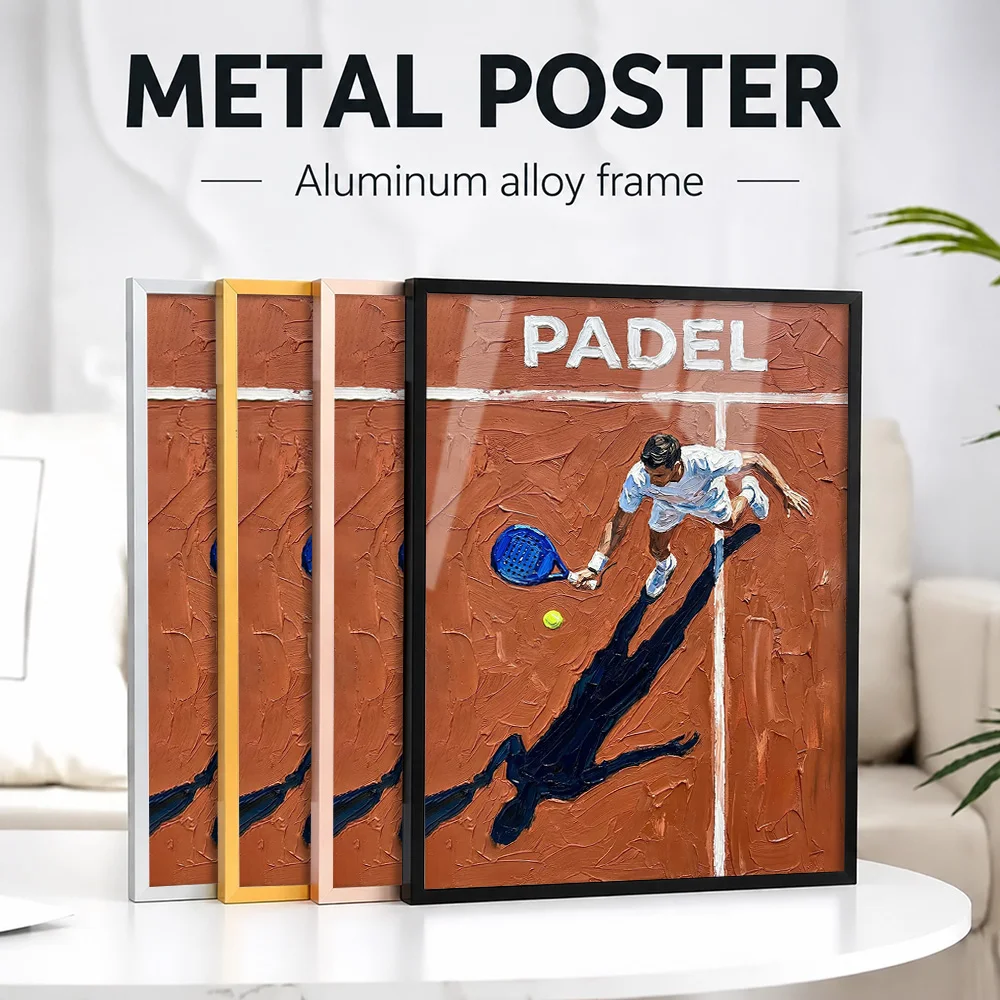 Padel Player Metal Poster With Aluminum Alloy Frame Personalized Photo Dynamic Court Style Wall Art For Clubhouse Athlete Gift