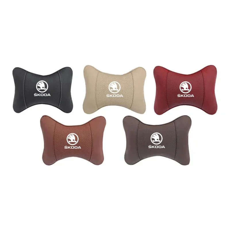 1Pcs Car Seat Headrest Auto Logo Neck Pillow For Skoda Octavia Fabia Rapid Kamiq Scala Kodiaq Superb VisionS Yeti Karoq Enyaq-iV