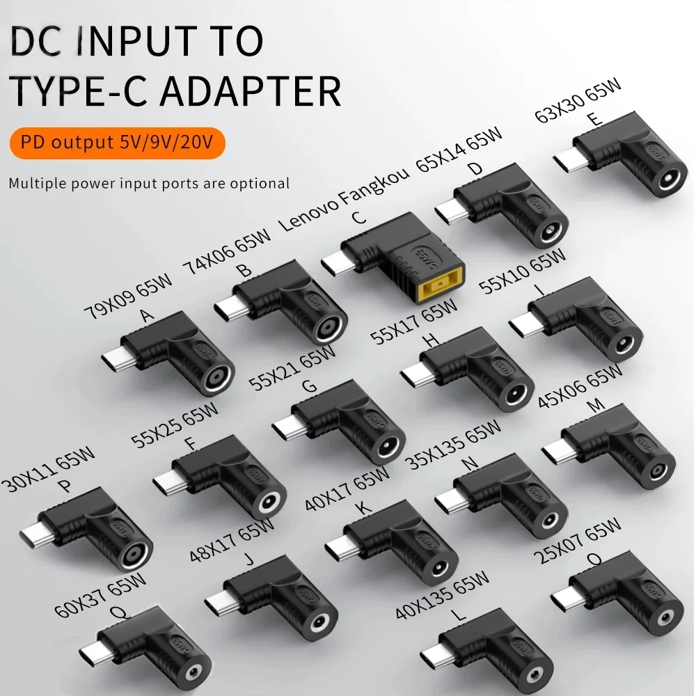 DC para USB C PD conversor adaptador de alimentação, carregador portátil, conector tipo C para Xiaomi, Samsung, 5.5mm x 5.5mm, 7.4mm, 4.5mm x 3.0mm, 65W